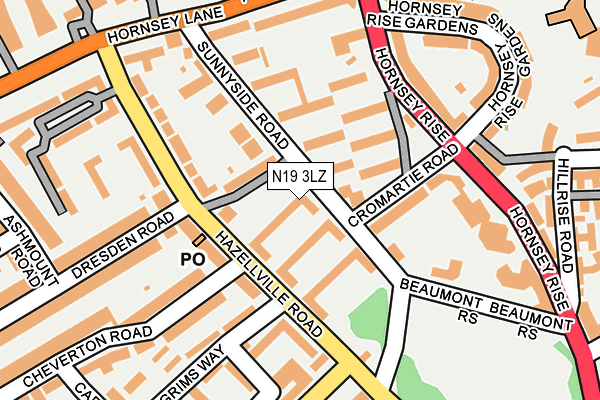 N19 3LZ map - OS OpenMap – Local (Ordnance Survey)