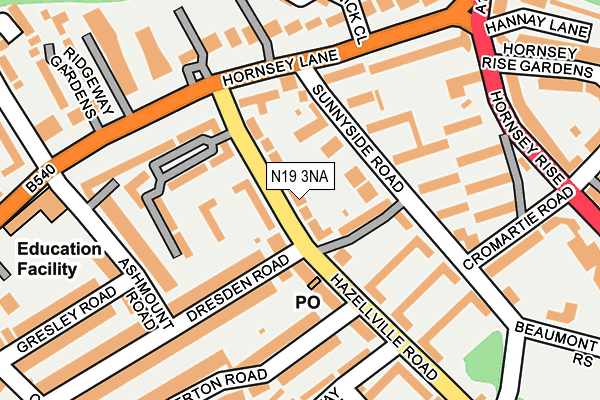 N19 3NA map - OS OpenMap – Local (Ordnance Survey)