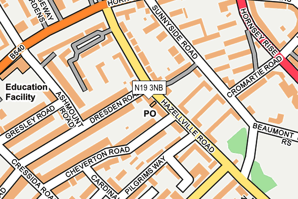 N19 3NB map - OS OpenMap – Local (Ordnance Survey)