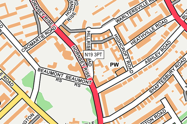 N19 3PT map - OS OpenMap – Local (Ordnance Survey)