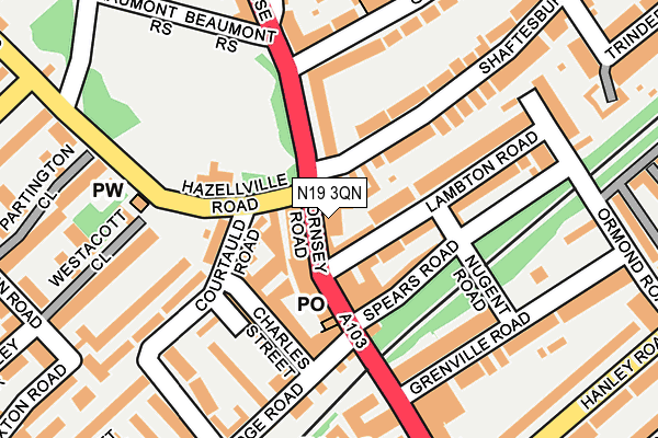 N19 3QN map - OS OpenMap – Local (Ordnance Survey)