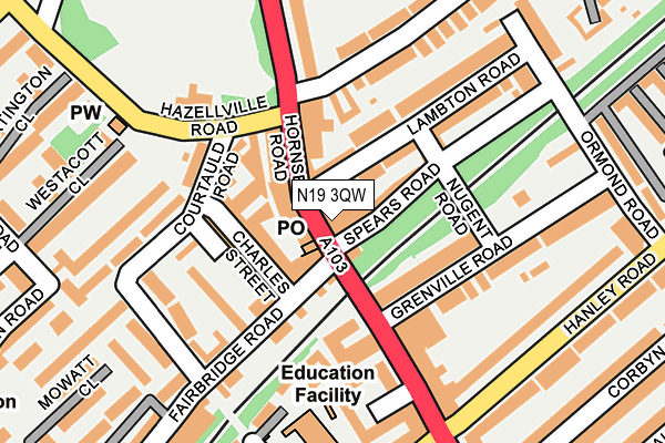 N19 3QW map - OS OpenMap – Local (Ordnance Survey)