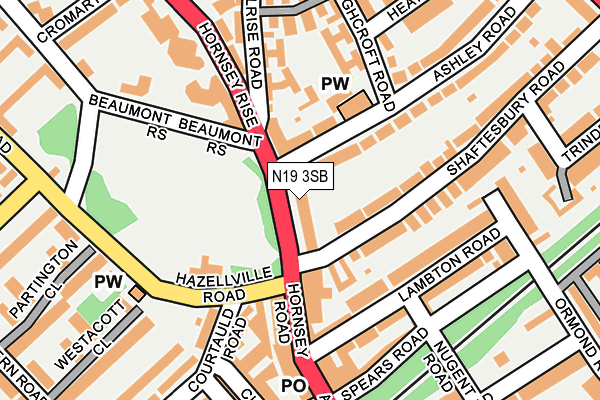 N19 3SB map - OS OpenMap – Local (Ordnance Survey)
