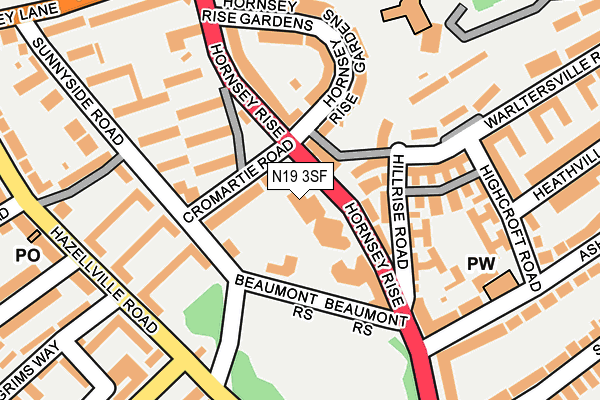 N19 3SF map - OS OpenMap – Local (Ordnance Survey)