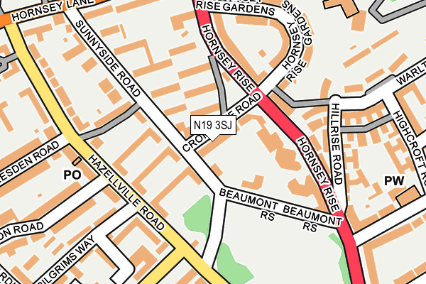 N19 3SJ map - OS OpenMap – Local (Ordnance Survey)