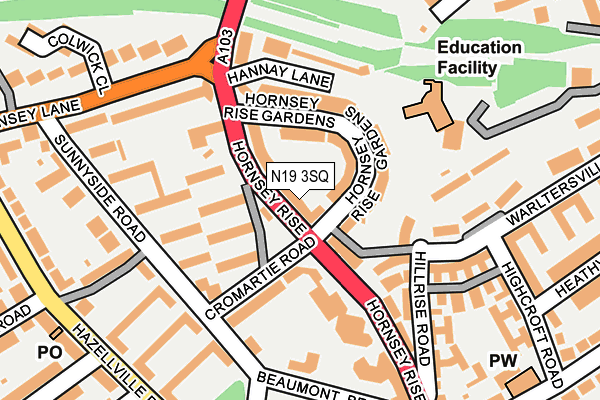 N19 3SQ map - OS OpenMap – Local (Ordnance Survey)