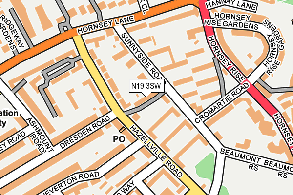 N19 3SW map - OS OpenMap – Local (Ordnance Survey)