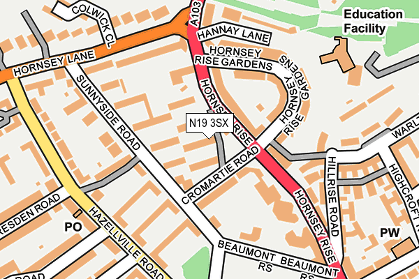 N19 3SX map - OS OpenMap – Local (Ordnance Survey)