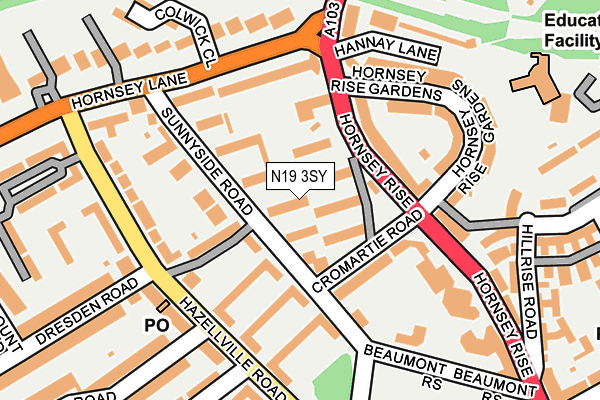 N19 3SY map - OS OpenMap – Local (Ordnance Survey)