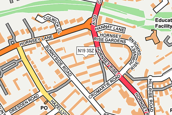N19 3SZ map - OS OpenMap – Local (Ordnance Survey)