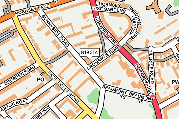 N19 3TA map - OS OpenMap – Local (Ordnance Survey)