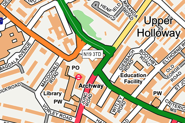 N19 3TD map - OS OpenMap – Local (Ordnance Survey)