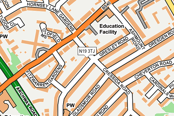N19 3TJ map - OS OpenMap – Local (Ordnance Survey)