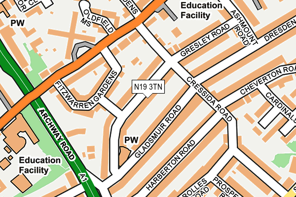 N19 3TN map - OS OpenMap – Local (Ordnance Survey)