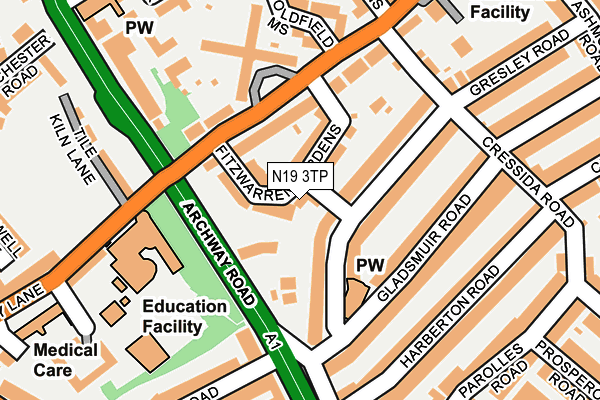 N19 3TP map - OS OpenMap – Local (Ordnance Survey)