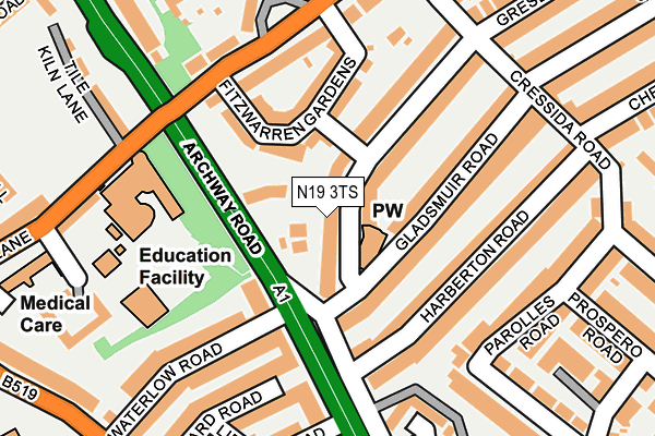 N19 3TS map - OS OpenMap – Local (Ordnance Survey)