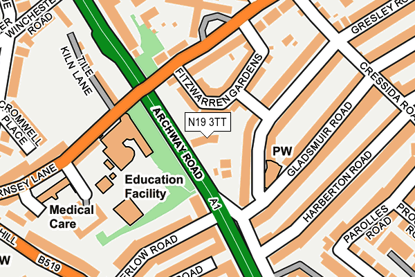 N19 3TT map - OS OpenMap – Local (Ordnance Survey)