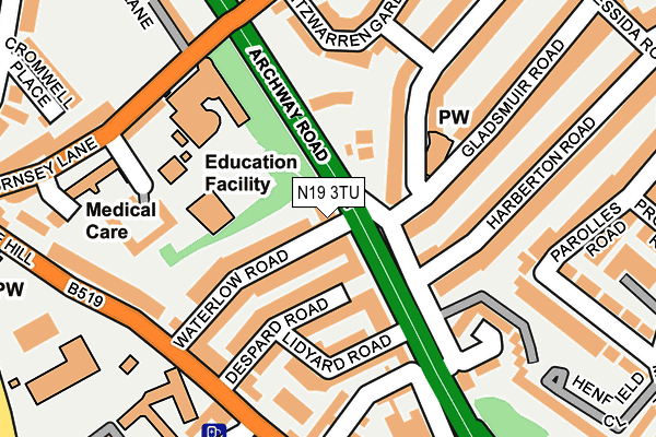 N19 3TU map - OS OpenMap – Local (Ordnance Survey)