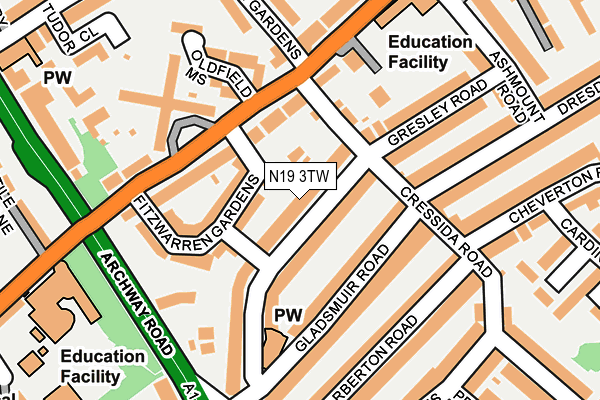 N19 3TW map - OS OpenMap – Local (Ordnance Survey)