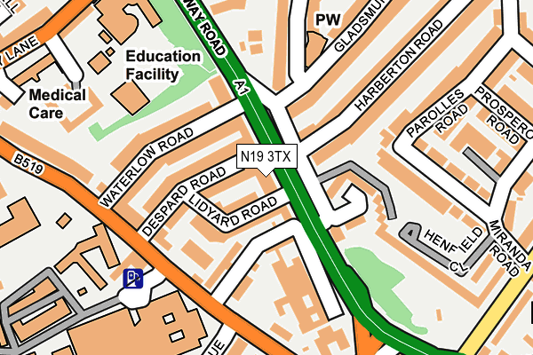 N19 3TX map - OS OpenMap – Local (Ordnance Survey)