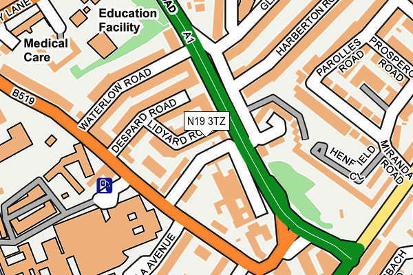 N19 3TZ map - OS OpenMap – Local (Ordnance Survey)