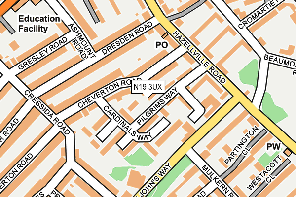 N19 3UX map - OS OpenMap – Local (Ordnance Survey)
