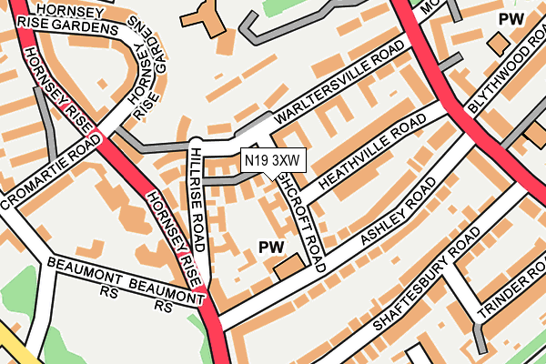 N19 3XW map - OS OpenMap – Local (Ordnance Survey)