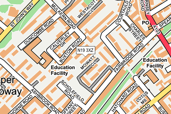 N19 3XZ map - OS OpenMap – Local (Ordnance Survey)