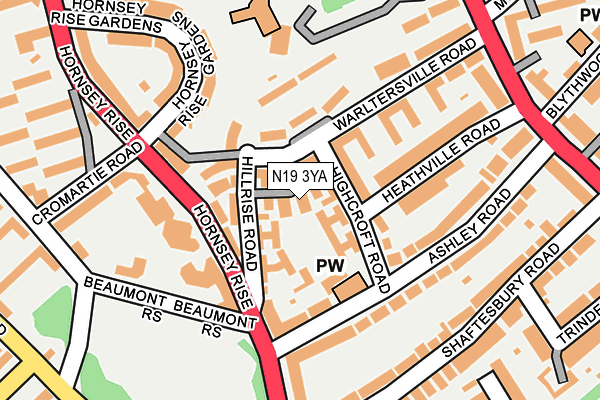 N19 3YA map - OS OpenMap – Local (Ordnance Survey)