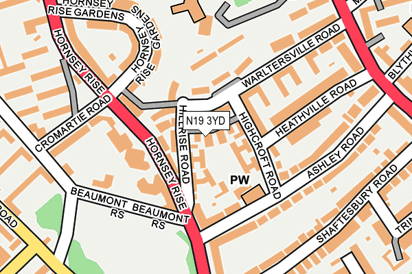N19 3YD map - OS OpenMap – Local (Ordnance Survey)