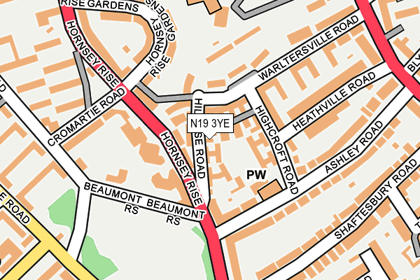 N19 3YE map - OS OpenMap – Local (Ordnance Survey)