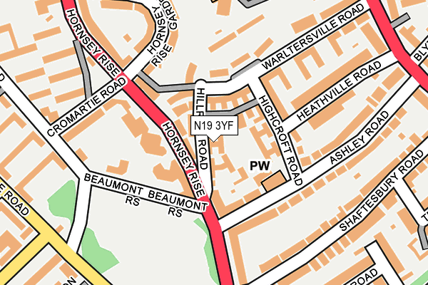 N19 3YF map - OS OpenMap – Local (Ordnance Survey)