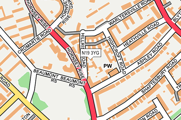 N19 3YG map - OS OpenMap – Local (Ordnance Survey)