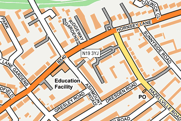 N19 3YJ map - OS OpenMap – Local (Ordnance Survey)