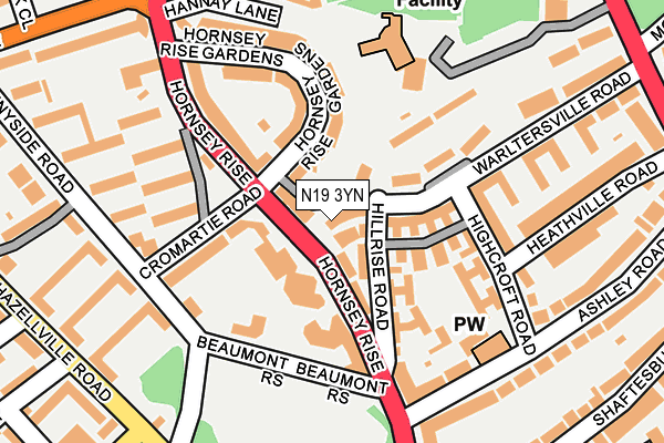 N19 3YN map - OS OpenMap – Local (Ordnance Survey)