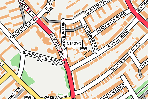 N19 3YQ map - OS OpenMap – Local (Ordnance Survey)