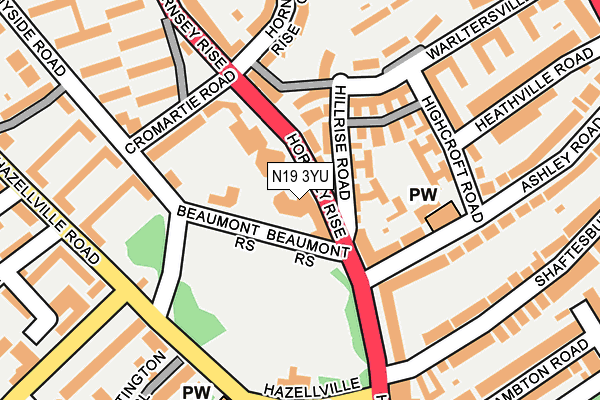 N19 3YU map - OS OpenMap – Local (Ordnance Survey)
