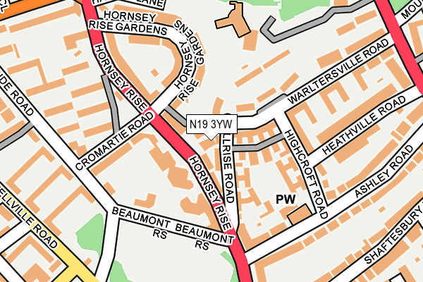 N19 3YW map - OS OpenMap – Local (Ordnance Survey)