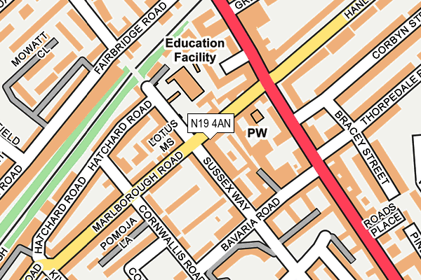 N19 4AN map - OS OpenMap – Local (Ordnance Survey)