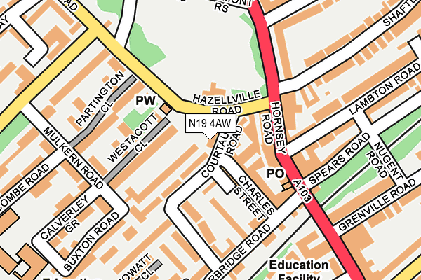N19 4AW map - OS OpenMap – Local (Ordnance Survey)