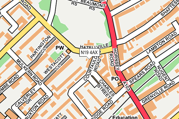 N19 4AX map - OS OpenMap – Local (Ordnance Survey)