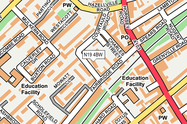 N19 4BW map - OS OpenMap – Local (Ordnance Survey)