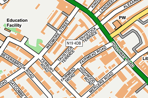 N19 4DB map - OS OpenMap – Local (Ordnance Survey)