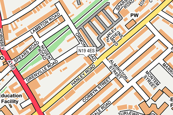 N19 4ES map - OS OpenMap – Local (Ordnance Survey)