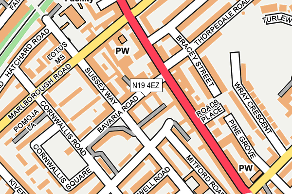 N19 4EZ map - OS OpenMap – Local (Ordnance Survey)