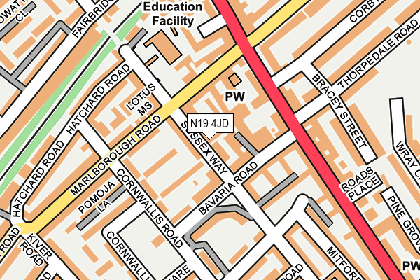 N19 4JD map - OS OpenMap – Local (Ordnance Survey)