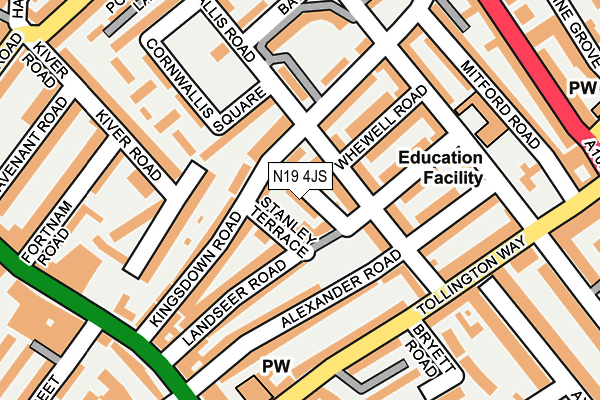 N19 4JS map - OS OpenMap – Local (Ordnance Survey)