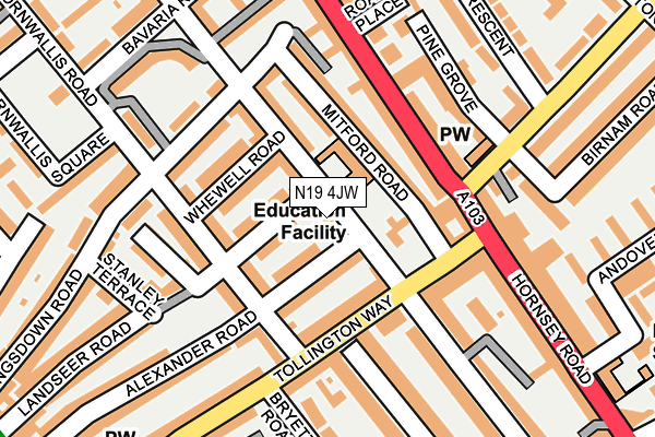 N19 4JW map - OS OpenMap – Local (Ordnance Survey)