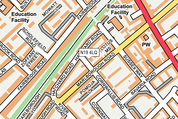 N19 4LQ map - OS OpenMap – Local (Ordnance Survey)