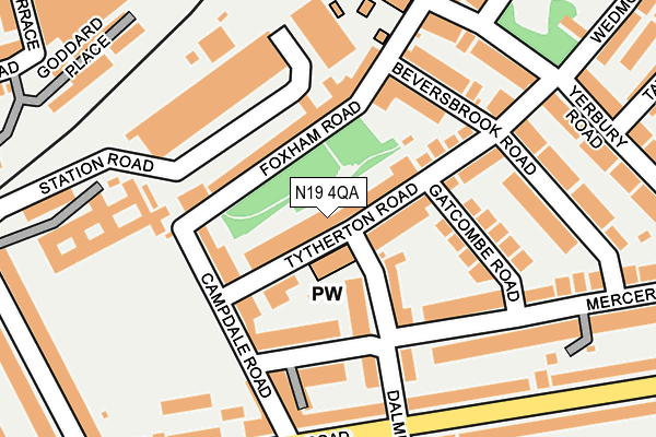 N19 4QA map - OS OpenMap – Local (Ordnance Survey)